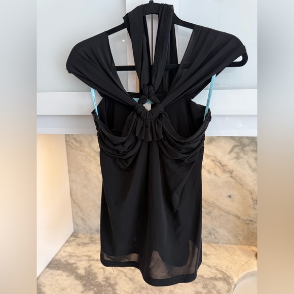 Marciano Black Draped Cutout Front Top BNWOT Size L Statement Piece - Picture 3 of 5